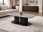 Sydney Grey Ceramic Coffee Table | Modern Rounded Centre Black Base Table