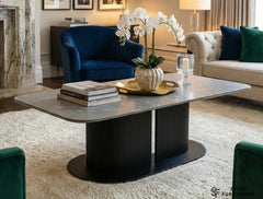Sydney Grey Ceramic Coffee Table | Modern Rounded Centre Black Base Table