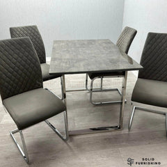 Tokyo 120cm Grey Stone Effect Glass Dining Table – Chrome Frame