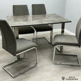 Tokyo 120cm Grey Stone Effect Glass Dining Table – Chrome Frame