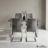 Tokyo 4 Seater Grey Stone Effect Glass Dining Set – 120cm Table & 4 Chairs