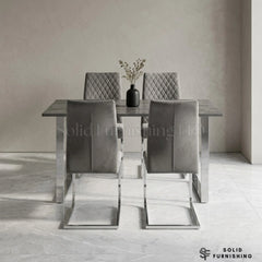Tokyo 4 Seater Grey Stone Effect Glass Dining Set – 120cm Table & 4 Chairs