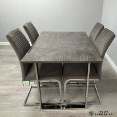 Tokyo 4 Seater Grey Stone Effect Glass Dining Set – 120cm Table & 4 Chairs