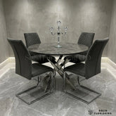 Tokyo Round Grey Stone Effect Glass Dining Set – 4 Seater
