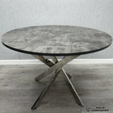 Tokyo Round Grey Stone Effect Glass Dining Table – Chrome Base