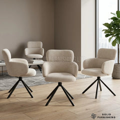 Tuscany Beige 360 Swivel Dining Chairs – Upholstered Armchairs with Black Base (Set of 2)