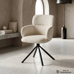 Tuscany Beige 360 Swivel Dining Chairs – Upholstered Armchairs with Black Base (Set of 2)