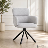 Tuscany Grey 360 Swivel Dining Chairs – Upholstered Armchairs with Black Base (Set of 2)