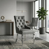 Valencia Hudson Grey PU Leather Ring Knocker Dining Chairs – Chrome Legs (Set of 2)