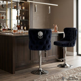 Valentino Black Velvet Adjustable Bar Stool – Chrome Lion Knocker Breakfast Bar Chair