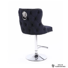 Valentino Black Velvet Adjustable Bar Stool – Chrome Lion Knocker Breakfast Bar Chair