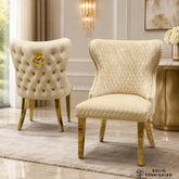 Valentino Gold Ring Knocker Velvet Dining Chairs – Black or Mink (Set of 2)