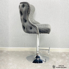 Valentino Grey Velvet Swivel Bar Stool – Chrome Lion Knocker Breakfast Bar Chair