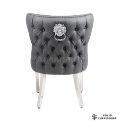 Valentino Hudson Grey PU Faux Leather Dining Chairs – Lion Knocker Chrome Leg Chairs (Set of 2)