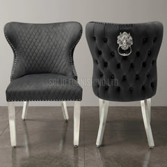 Valentino Lion Knocker Velvet Dining Chairs in Chrome Legs (Set of 2)