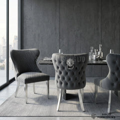 Valentino Lion Knocker Velvet Dining Chairs in Chrome Legs (Set of 2)