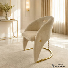 Vegas Cream & Gold Dining Chairs – Curved Fabric Premium Dining Chair (Set of 2)