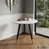 Venice Round Ceramic Side Table – Black & Gold Leg Lamp Table