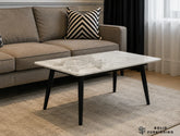 Venice White Ceramic Coffee Table – Modern Marble Effect Centre Table with Black Legs