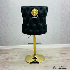 Victoria Black & Gold Velvet Bar Stool – Lion Knocker Breakfast Bar Chair (Set of 2)
