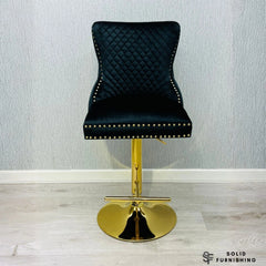 Victoria Black & Gold Velvet Bar Stool – Lion Knocker Breakfast Bar Chair (Set of 2)