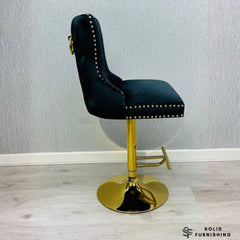 Victoria Black & Gold Velvet Bar Stool – Ring Knocker Breakfast Bar Chair (Set of 2)