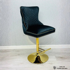 Victoria Black & Gold Velvet Bar Stool – Ring Knocker Breakfast Bar Chair (Set of 2)