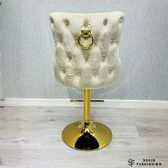 Victoria Cream & Gold Ring Knocker Bar Stools – Set of 2 Velvet Breakfast Bar Chairs