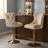 Victoria Cream & Gold Velvet Bar Stool – Lion Knocker Breakfast Bar Chair