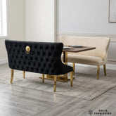Victoria High Back Shimmer Fabric Dining Bench – Luxury Knocker Back Bench in Black Gold or Cream Gold