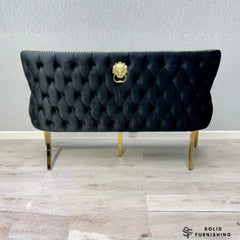 Victoria High Back Shimmer Fabric Dining Bench – Luxury Knocker Back Bench in Black Gold or Cream Gold
