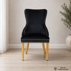 Victoria Lion Knocker Velvet Dining Chairs – Gold or Silver Legs (Set of 2)
