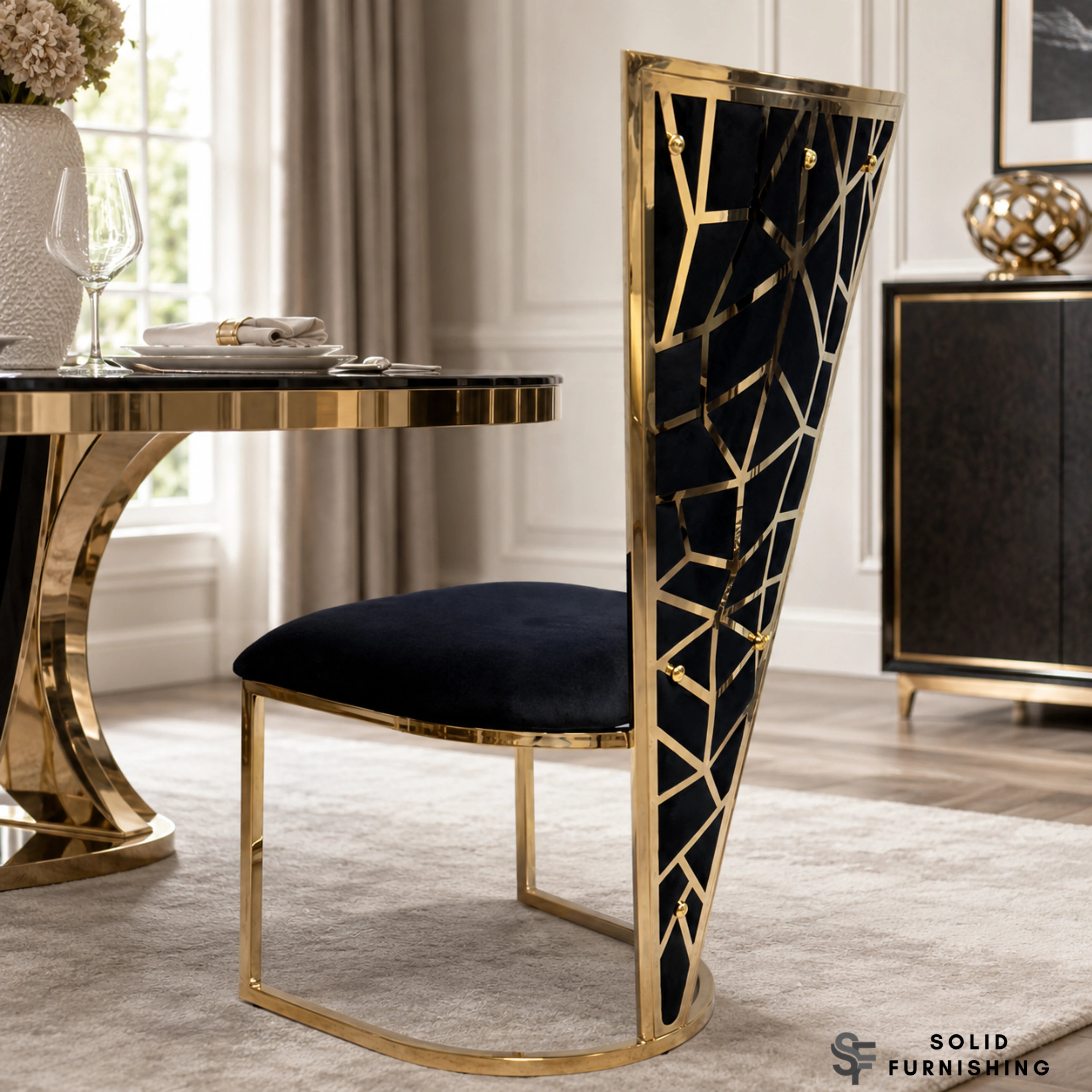 Vienna Luxury High Back Dining Chairs – Gold or Silver Frame (Set of 2)