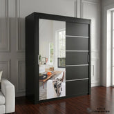 Vision Black Sliding Wardrobe with Mirror Door – Modern Bedroom Storage Wardrobe