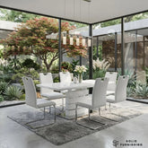 White Milan Extendable Dining Set with White Leather Chairs – High Gloss Dining Table Set