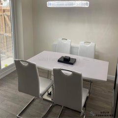 White Milan Extendable Dining Set with White Leather Chairs – High Gloss Dining Table Set