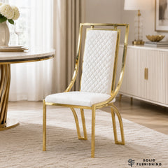 Windsor Gold Frame Quilted Dining Chair – Black or Cream Upholstered Chair