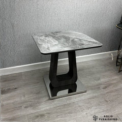 Zermatt Grey Ceramic Side Table – Modern Square Lamp Table