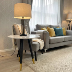 Venice Round Ceramic Side Table – Black & Gold Leg Lamp Table