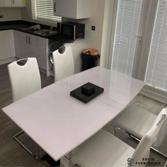 White Milan Extendable Dining Set with White Leather Chairs – High Gloss Dining Table Set