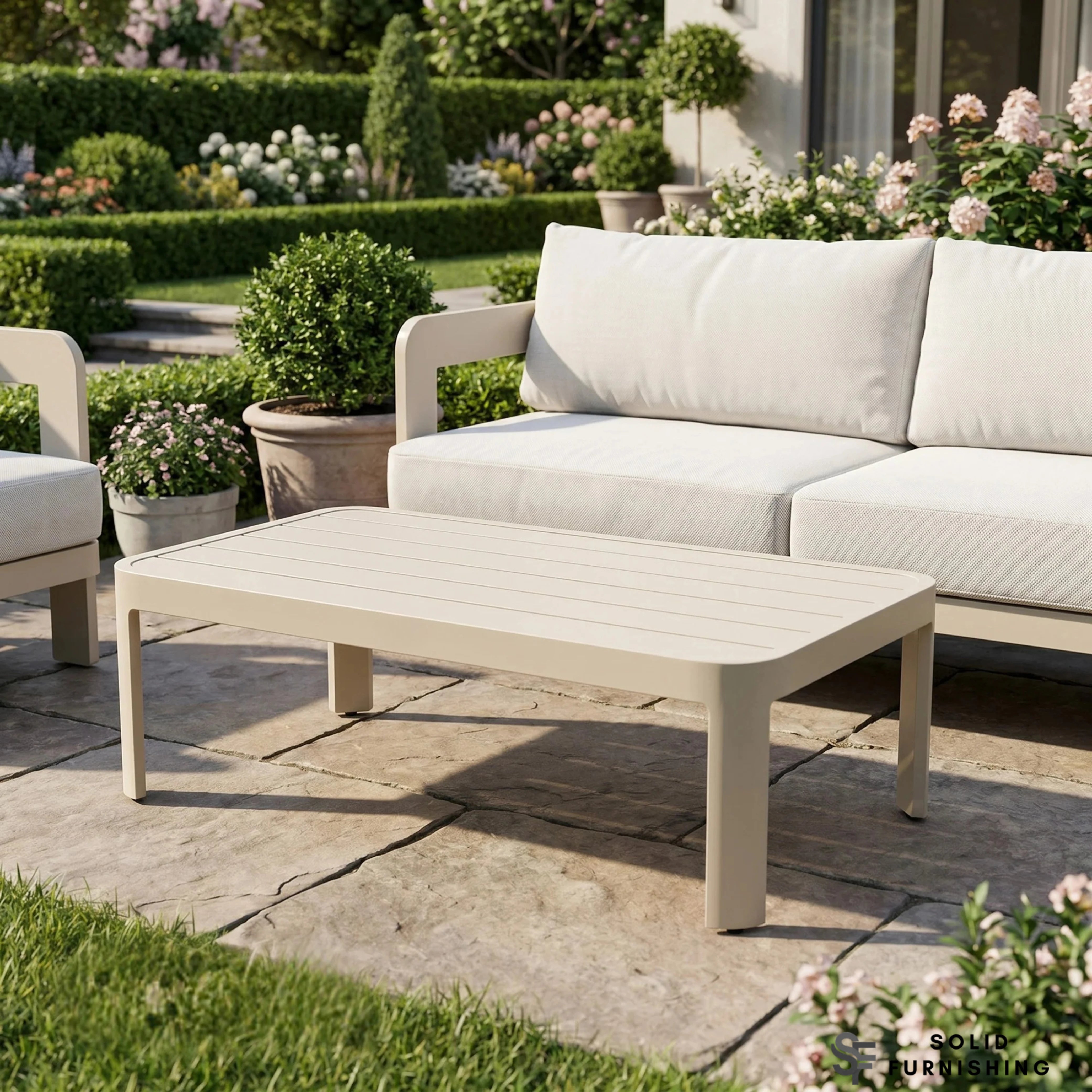 Sofia 5 Seater Aluminium Garden Lounge Set – Taupe Outdoor Sofa Set with Coffee Table