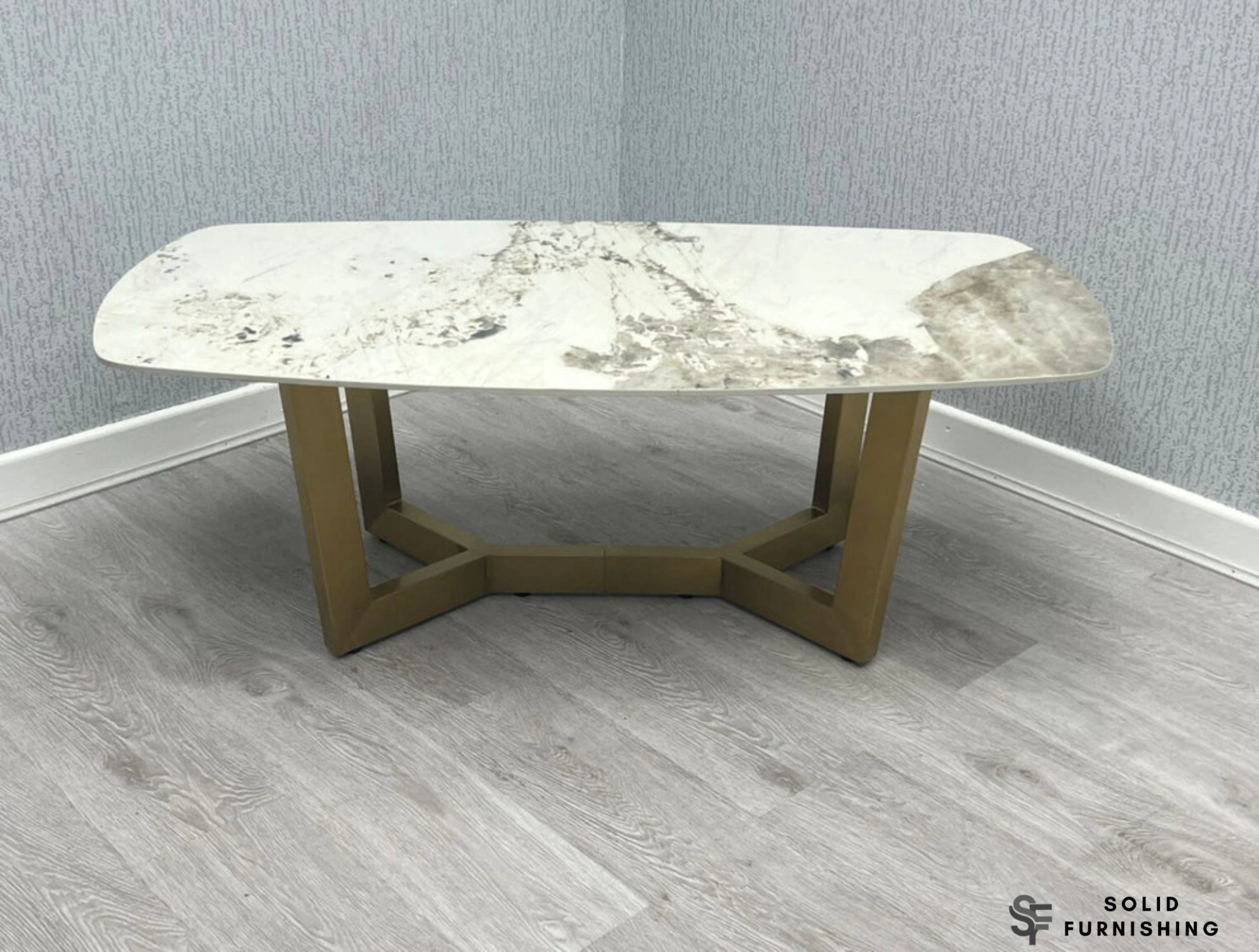 Sorrento Oval Ceramic Gold Coffee Table – Cream & Gold