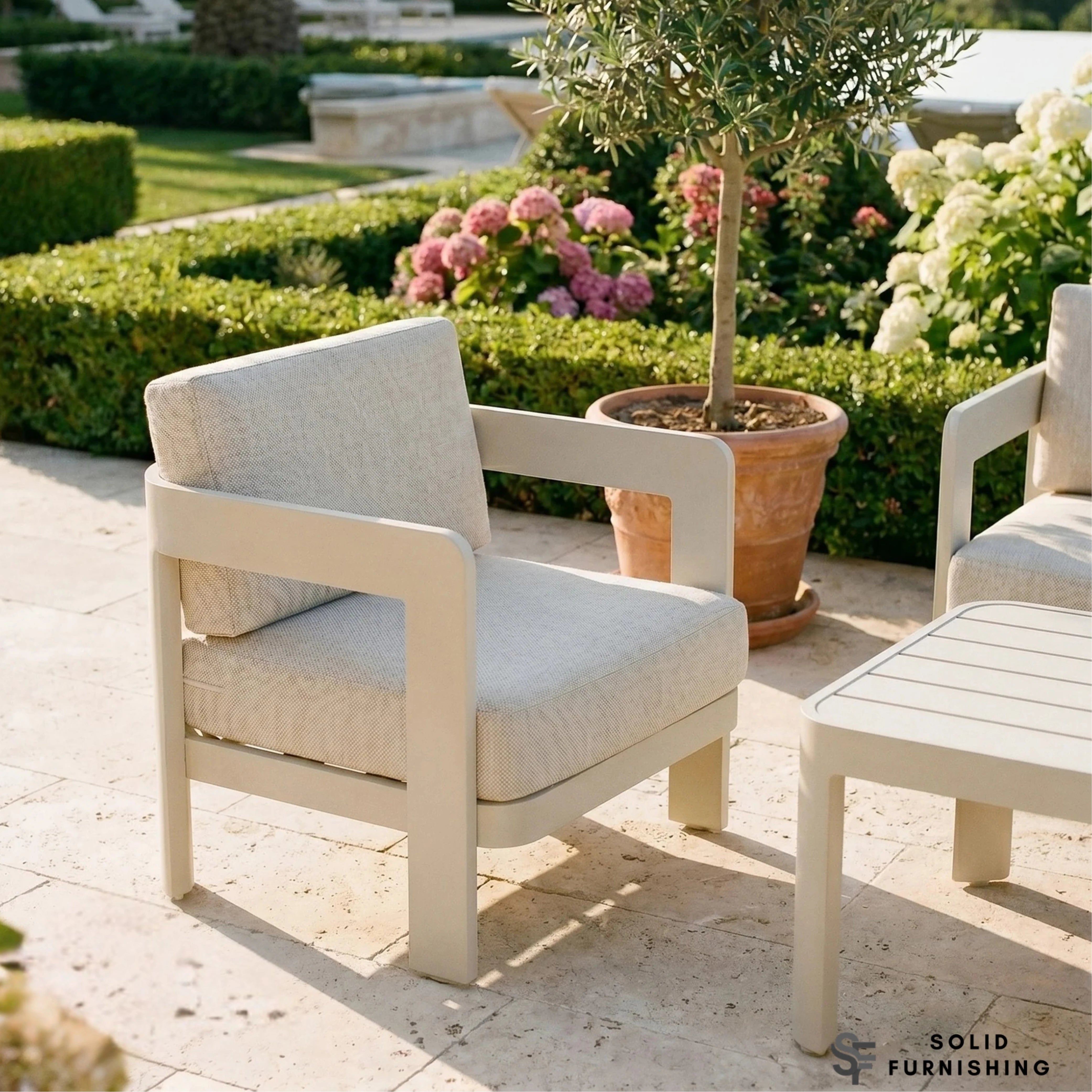 Sofia 5 Seater Aluminium Garden Lounge Set – Taupe Outdoor Sofa Set with Coffee Table