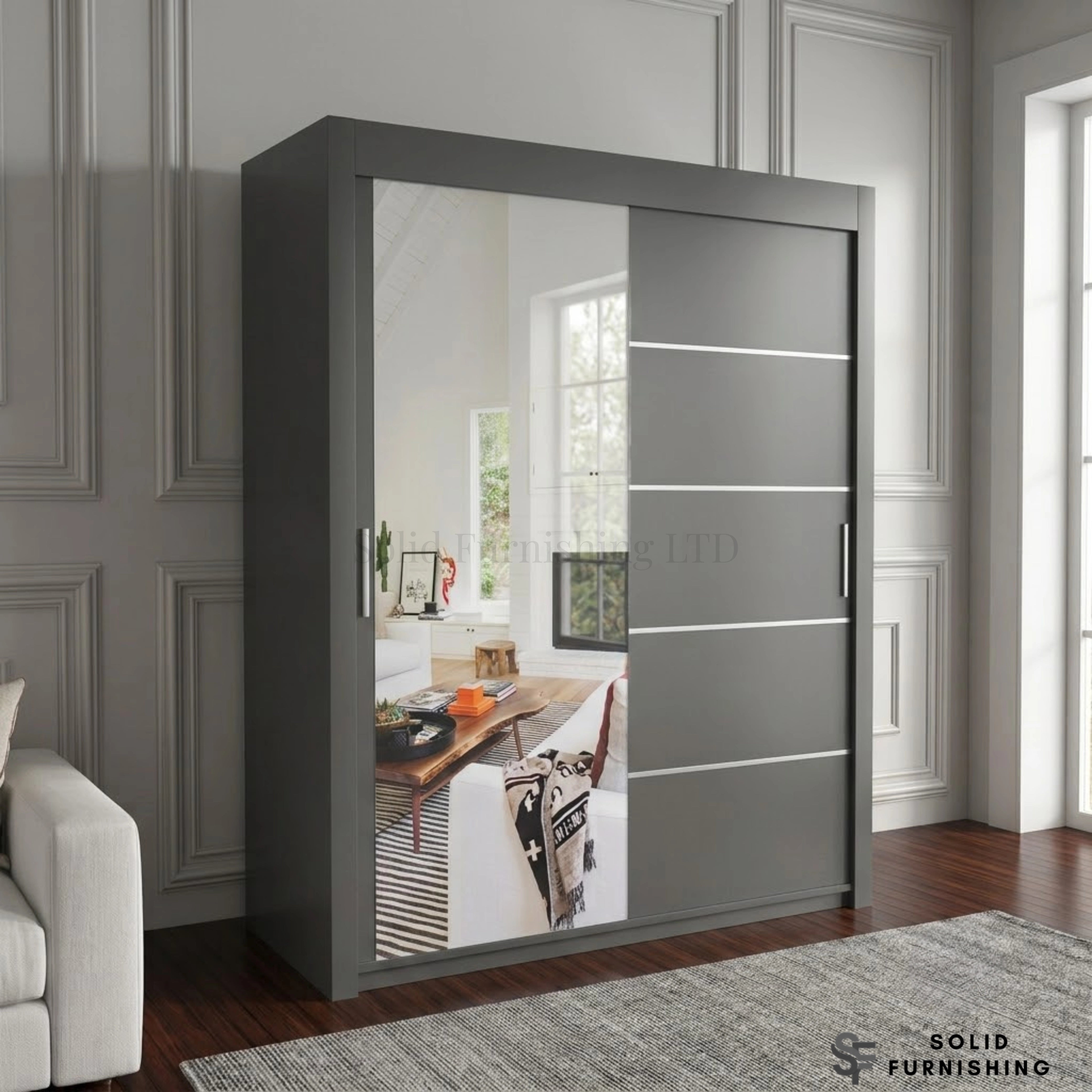 Vision grey sliding wardrobe with mirrored door