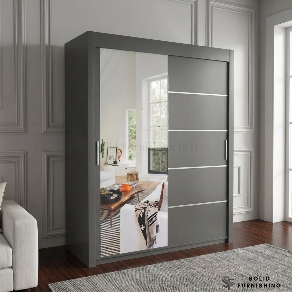 Vision grey sliding wardrobe with mirrored door