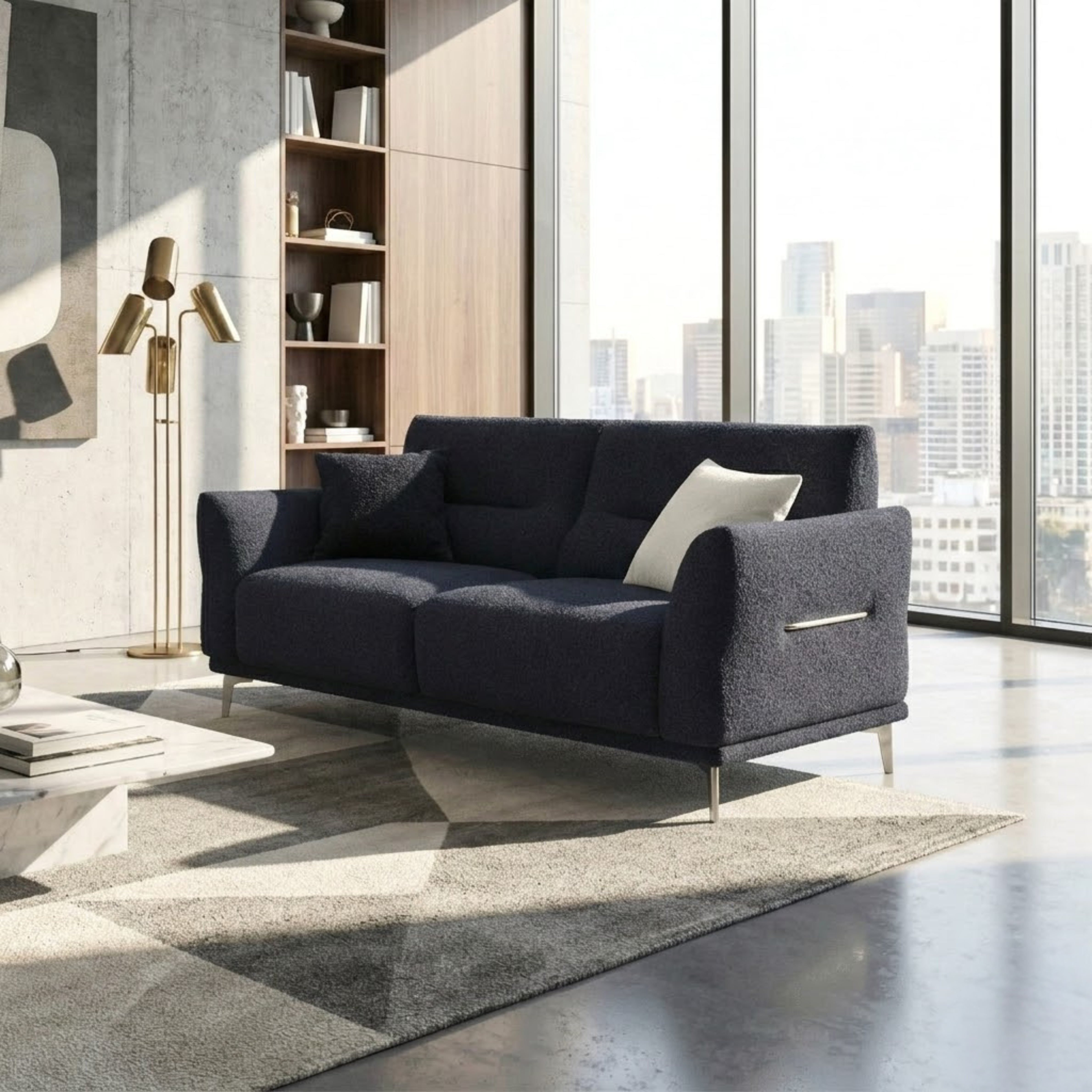Albany Sofa Set 4+3+2 Seater with Footstool – Black Bouclé Fabric Sofa Set UK