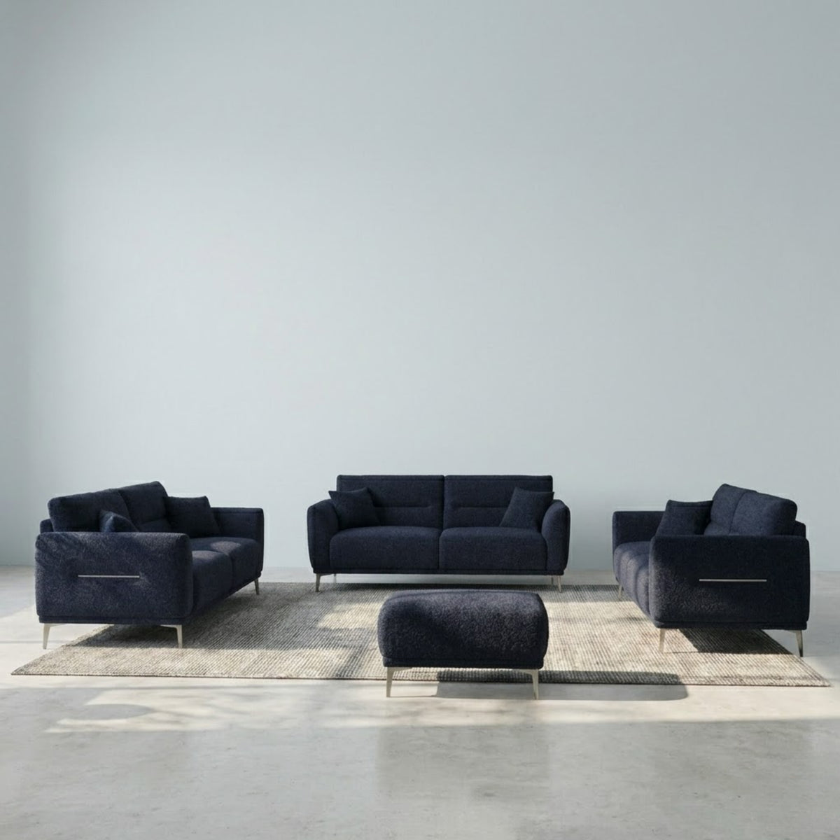 Albany Sofa Set 4+3+2 Seater with Footstool – Black Bouclé Fabric Sofa Set UK
