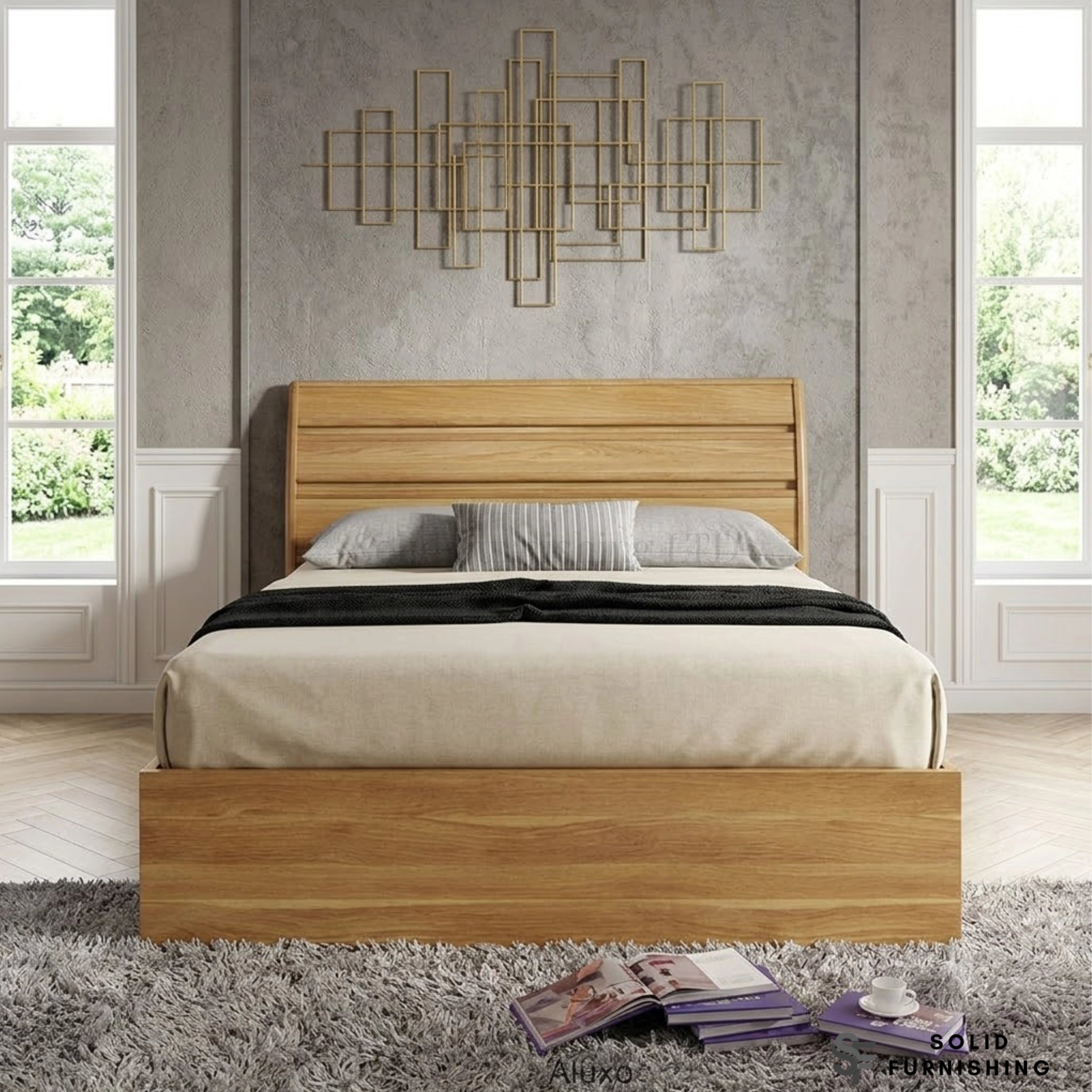 Alexandra Oak High Gloss Ottoman Storage Bed – Double or King Size Bed Frame