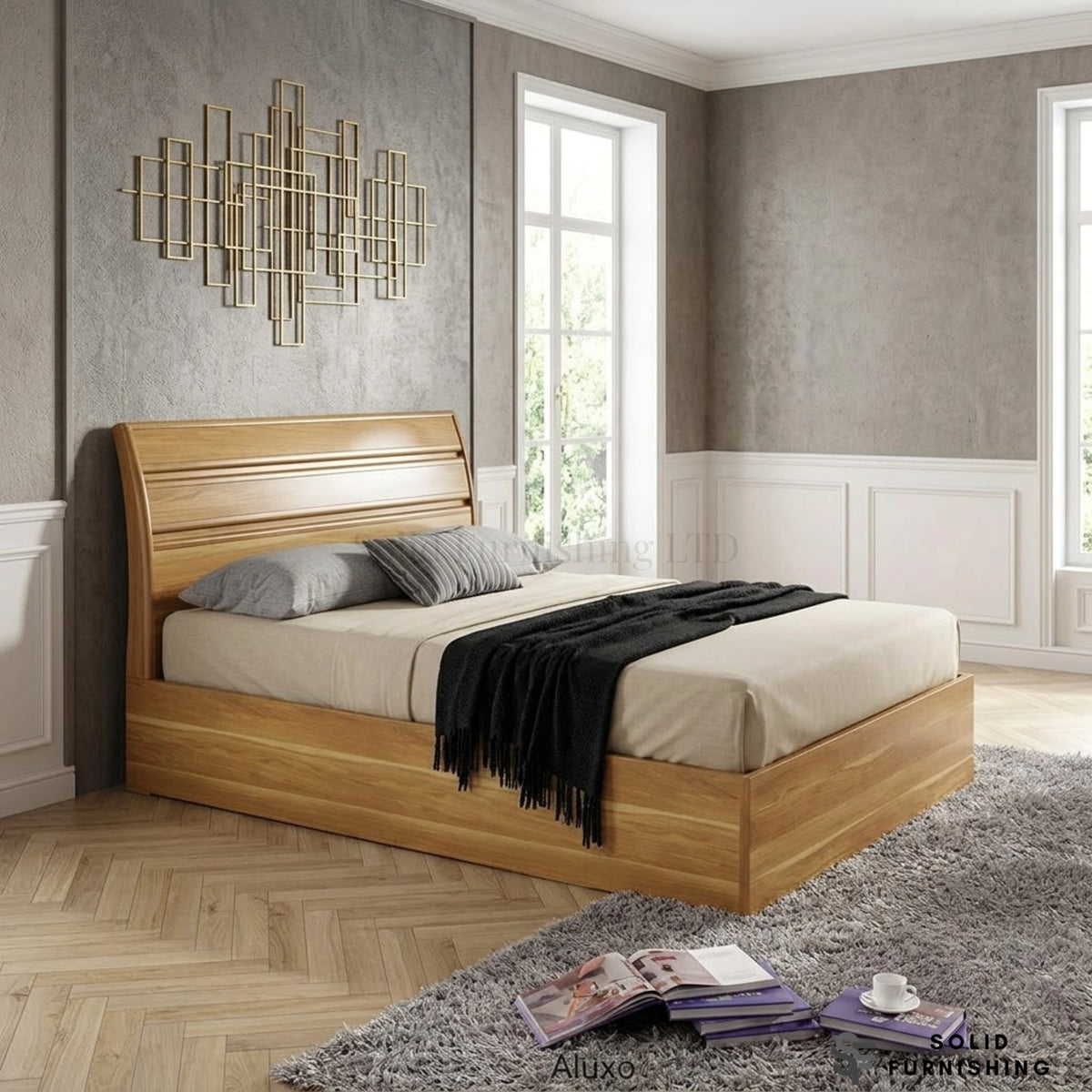 Alexandra Oak High Gloss Ottoman Storage Bed – Double or King Size Bed Frame