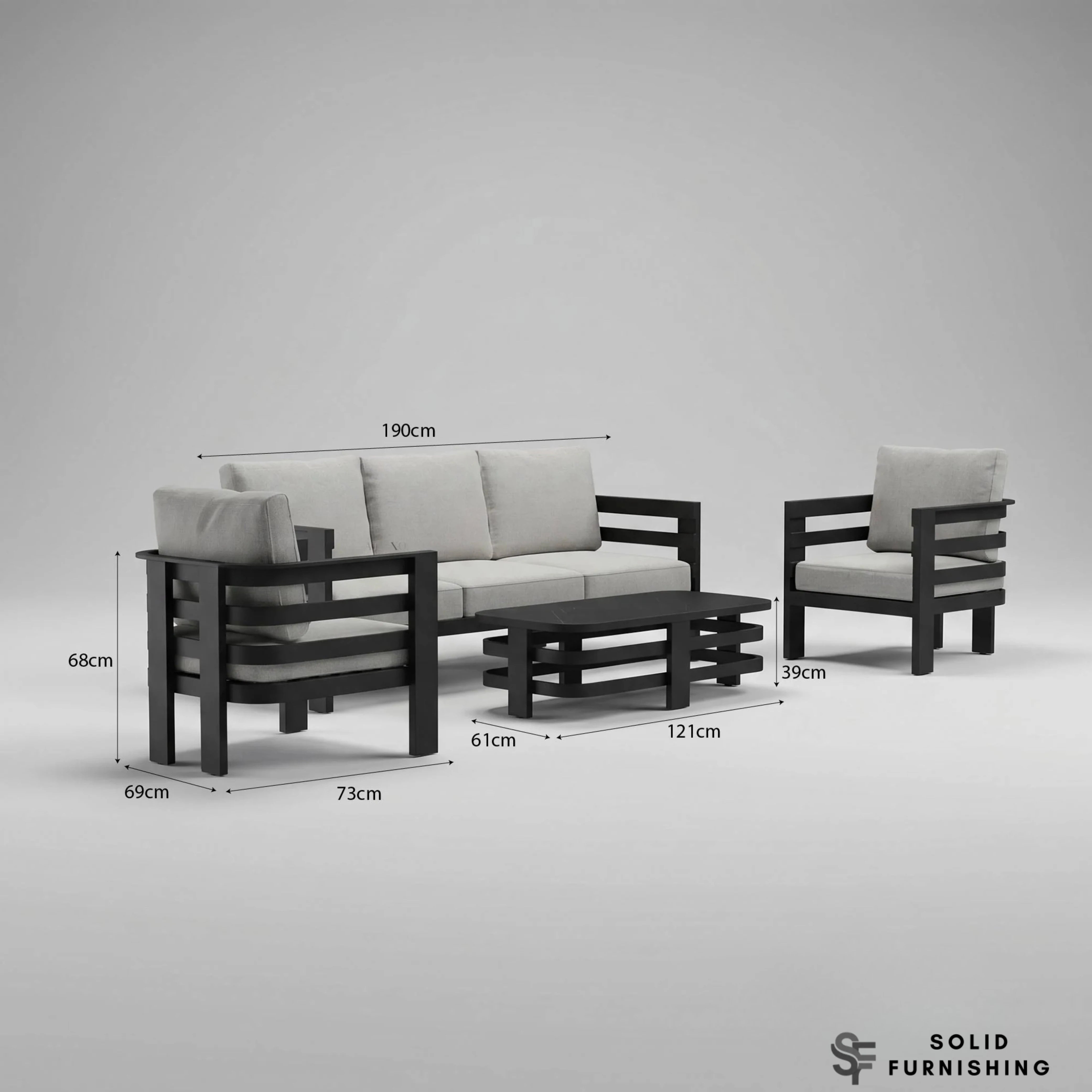 Andros 5 Seater Aluminium Garden Lounge Set – Onyx Outdoor Sofa Set with Sintered Stone Coffee Table